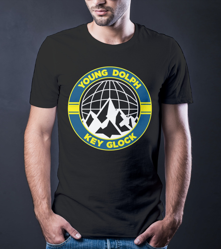 Young Dolph Key Glock Mountain Globe Motif T-Shirt