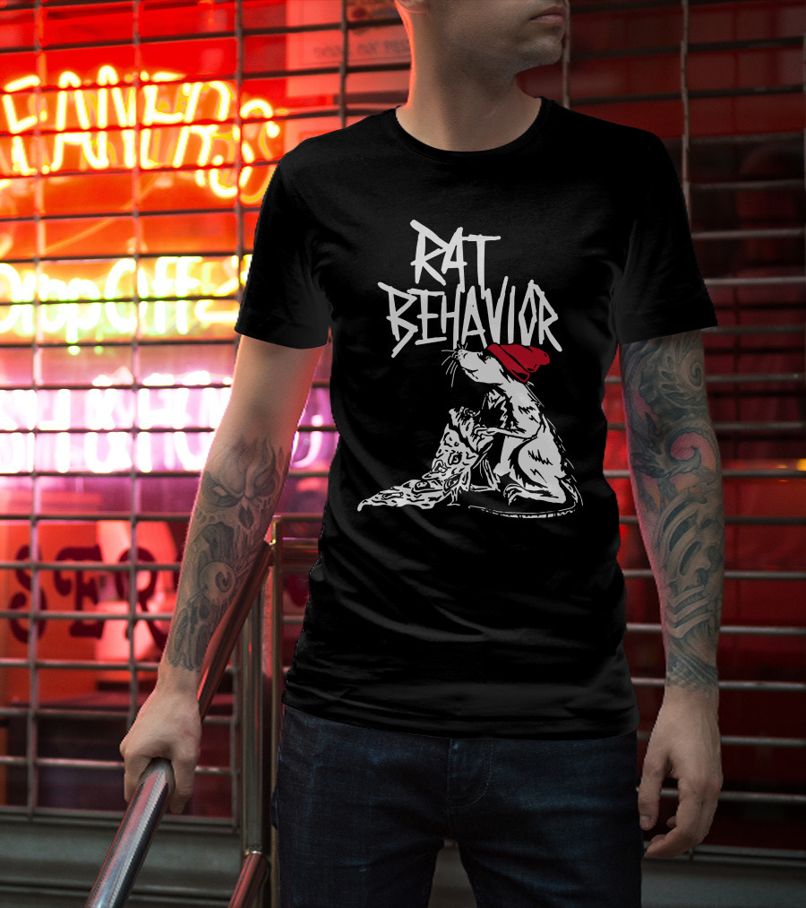 RAT BEHAVIOR Pizza Eating Rat In Red Hat T-Shirt