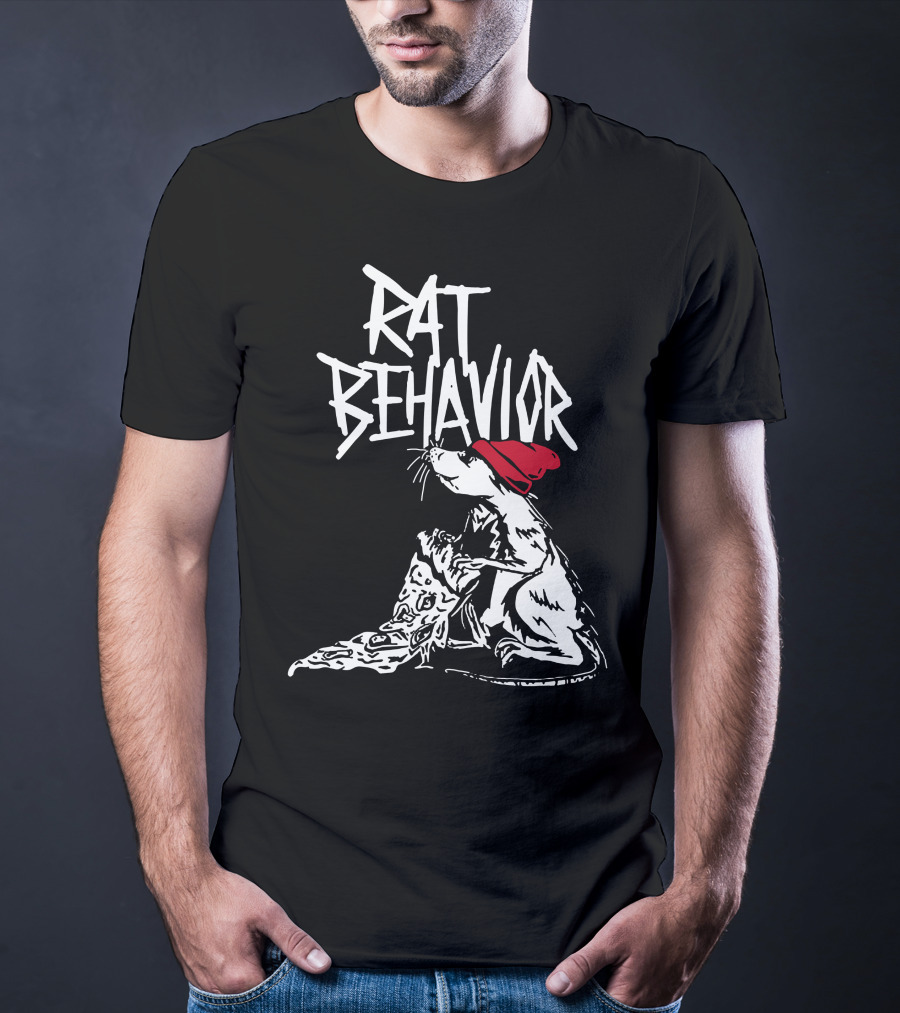 RAT BEHAVIOR Pizza Eating Rat In Red Hat T-Shirt