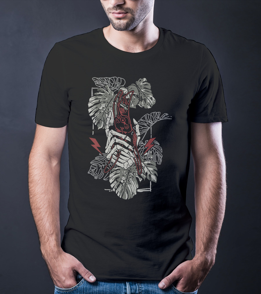 Plant Energy Botanical Skeleton With Lightning Bolts T-Shirt