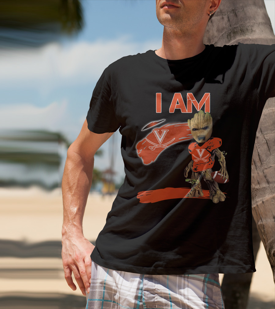 I AM VIRGINIA CAVALIERS V Logo Football Character T-Shirt