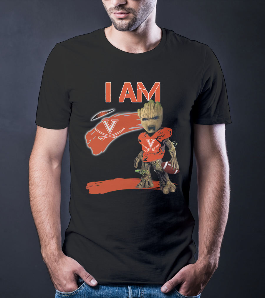 I AM VIRGINIA CAVALIERS V Logo Football Character T-Shirt