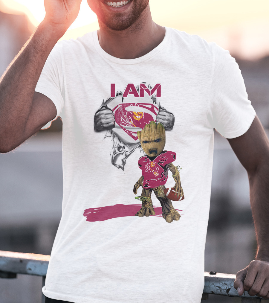 I Am ASU Baby Groot Superman Football T-Shirt