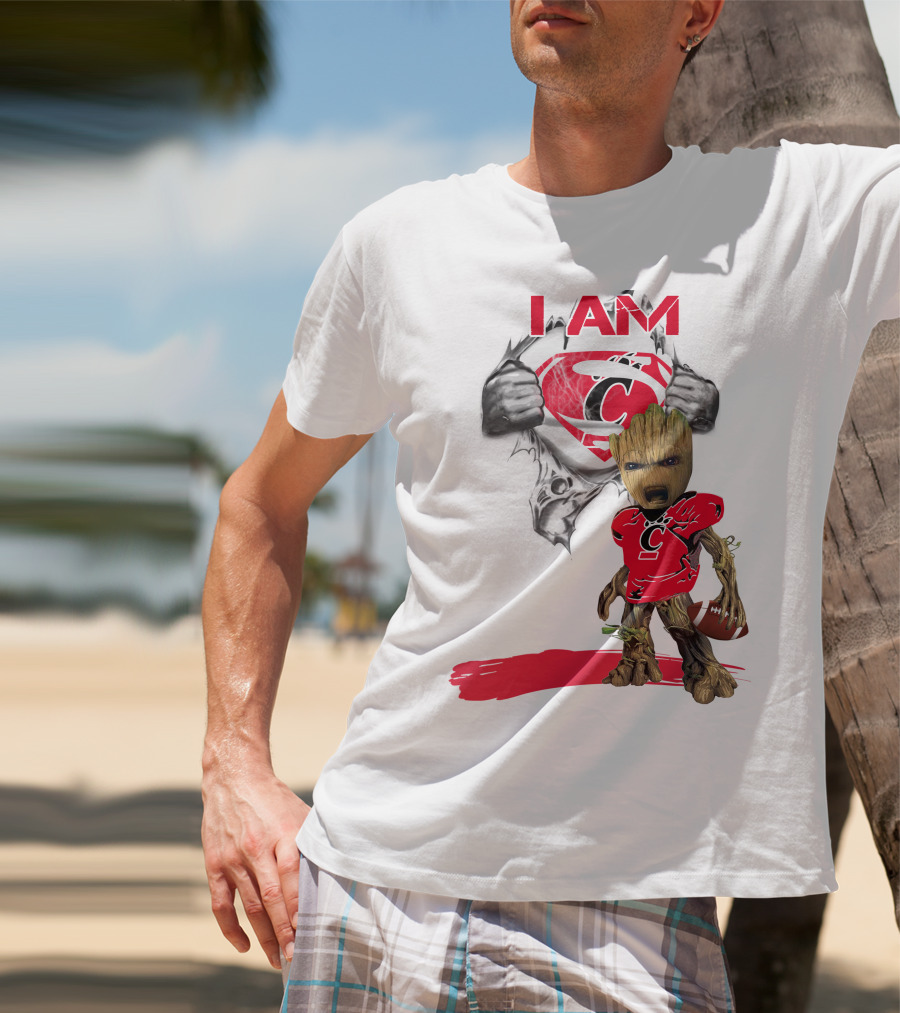 I Am Bearcats Baby Groot Superman Football T-Shirt