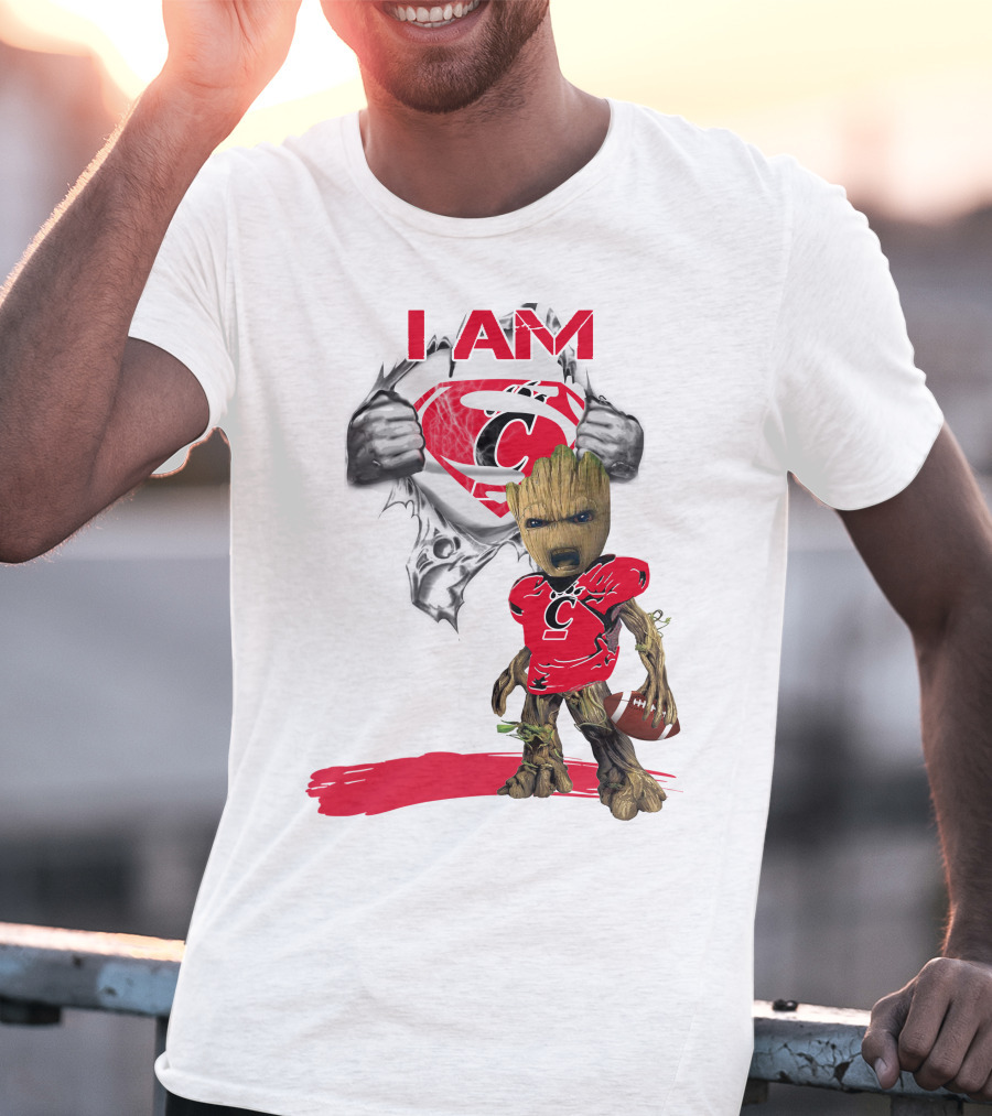 I Am Bearcats Baby Groot Superman Football T-Shirt