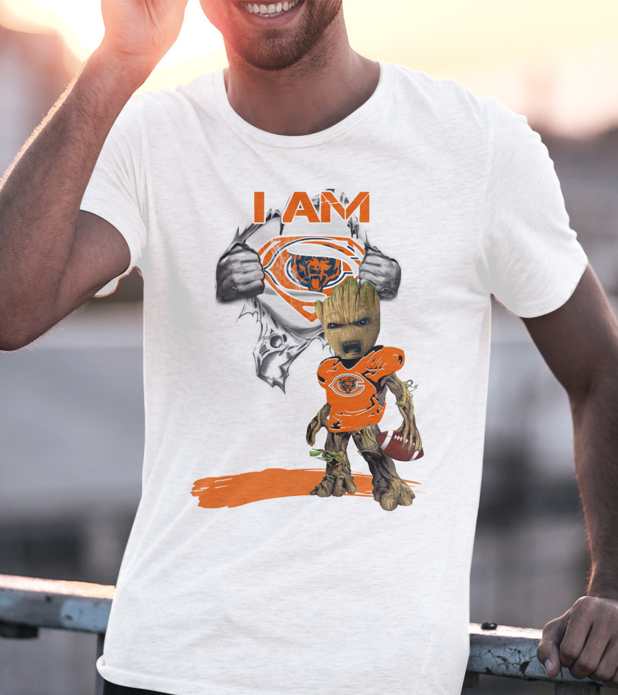 I Am Chicago Bears Baby Groot Football Superman T-Shirt