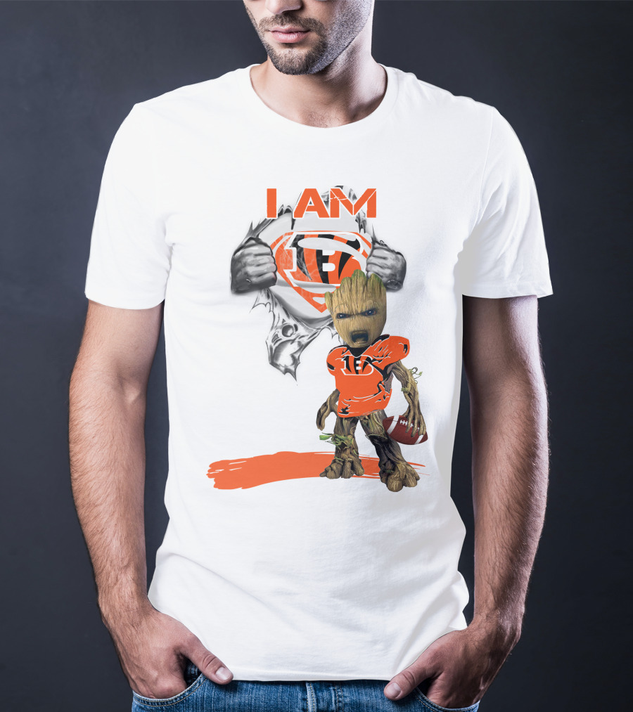 I AM Bengals Baby Groot Superman Football T-Shirt