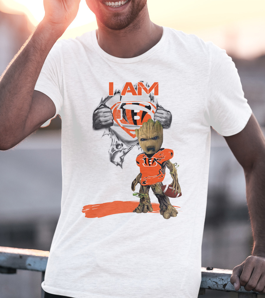 I AM Bengals Baby Groot Superman Football T-Shirt