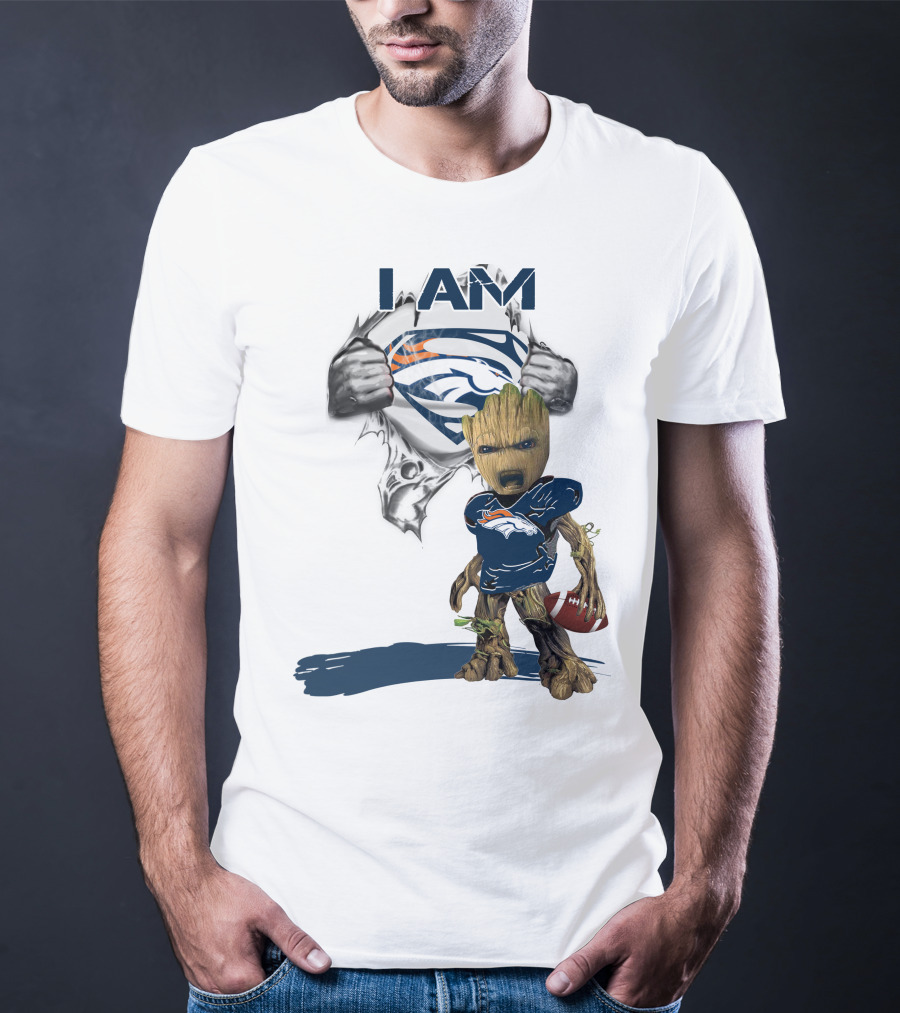 I Am Broncos Baby Groot Superman Football Fan T-Shirt