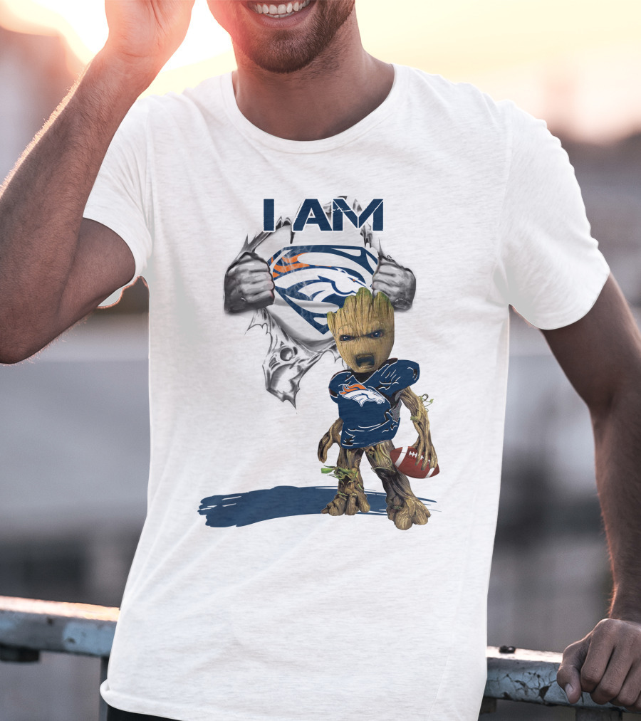 I Am Broncos Baby Groot Superman Football Fan T-Shirt