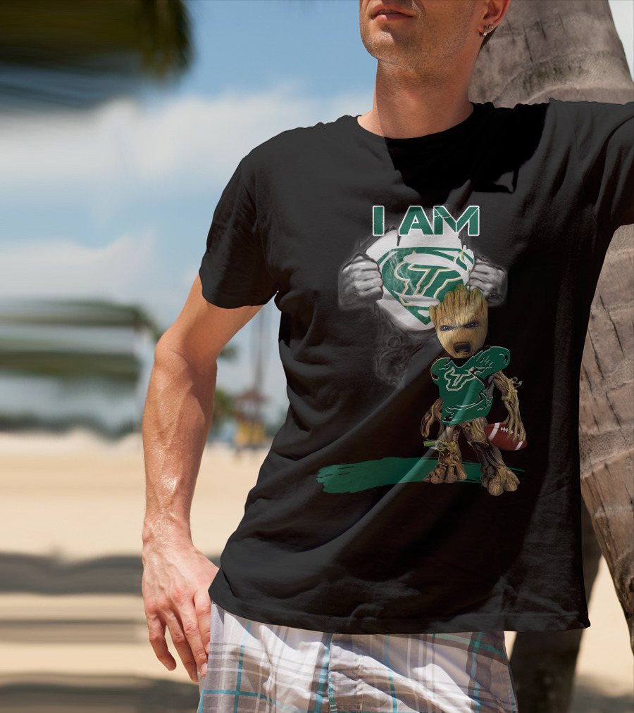 I AM USF Bulls Baby Groot Superman Football T-Shirt