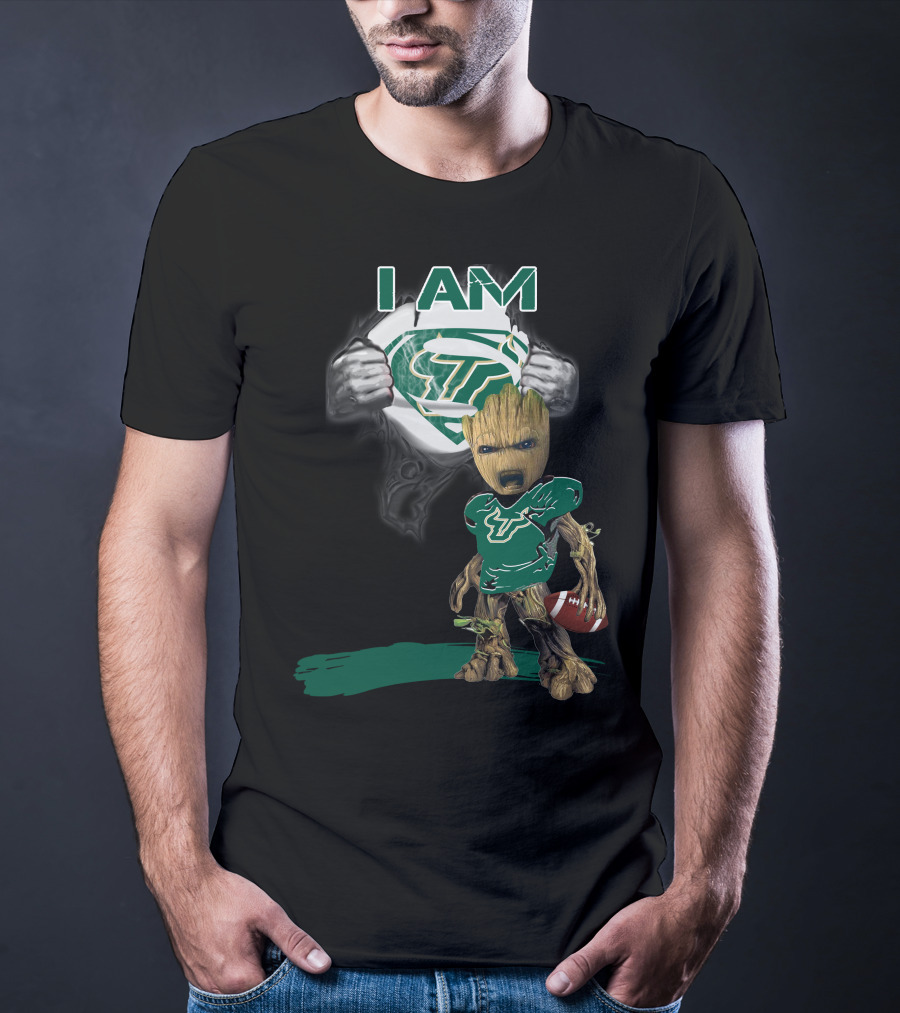 I AM USF Bulls Baby Groot Superman Football T-Shirt