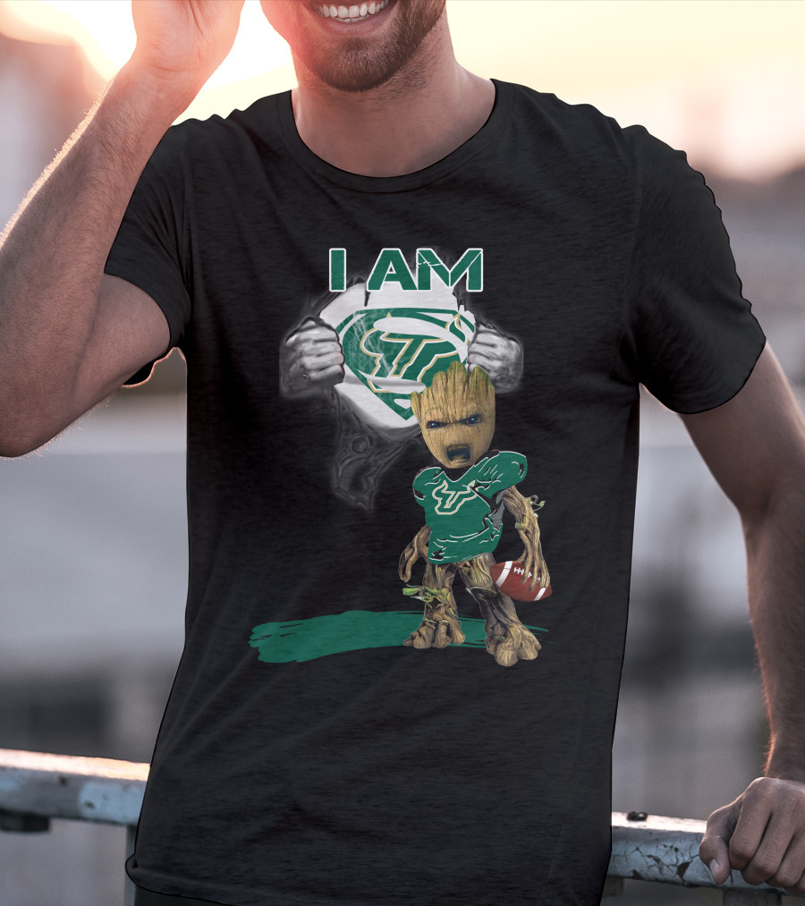 I AM USF Bulls Baby Groot Superman Football T-Shirt