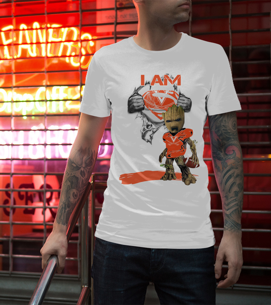 I AM Cavaliers Baby Groot Superman Football T-Shirt