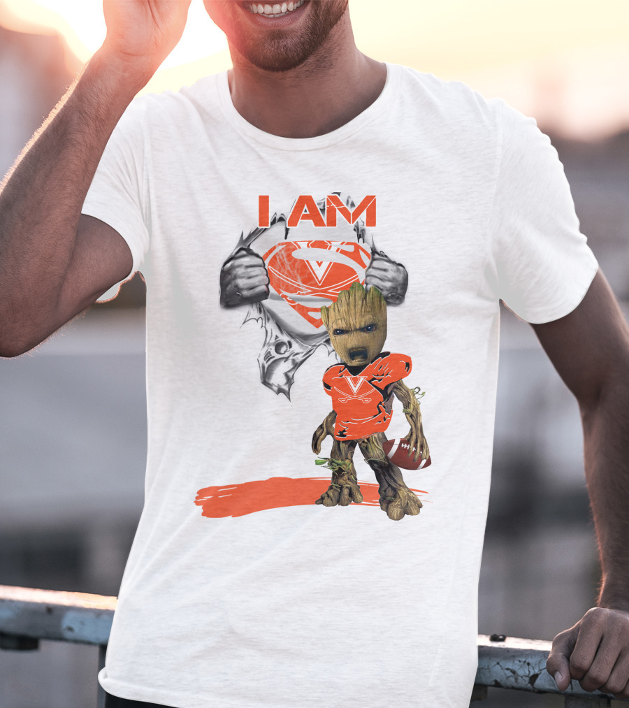 I AM Cavaliers Baby Groot Superman Football T-Shirt