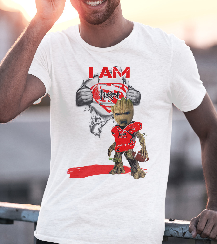 I Am Husker Baby Groot Superman Cornhuskers Football T-Shirt