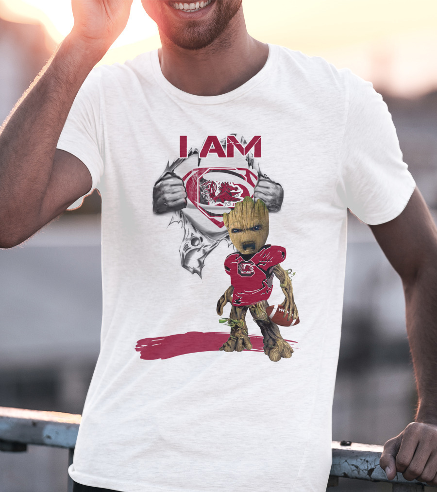 I Am Gamecocks Baby Groot Superman Football T-Shirt