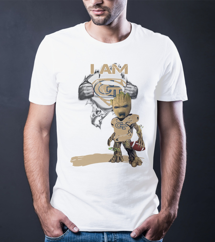 I AM Georgia Tech Baby Groot Superman Football T-Shirt