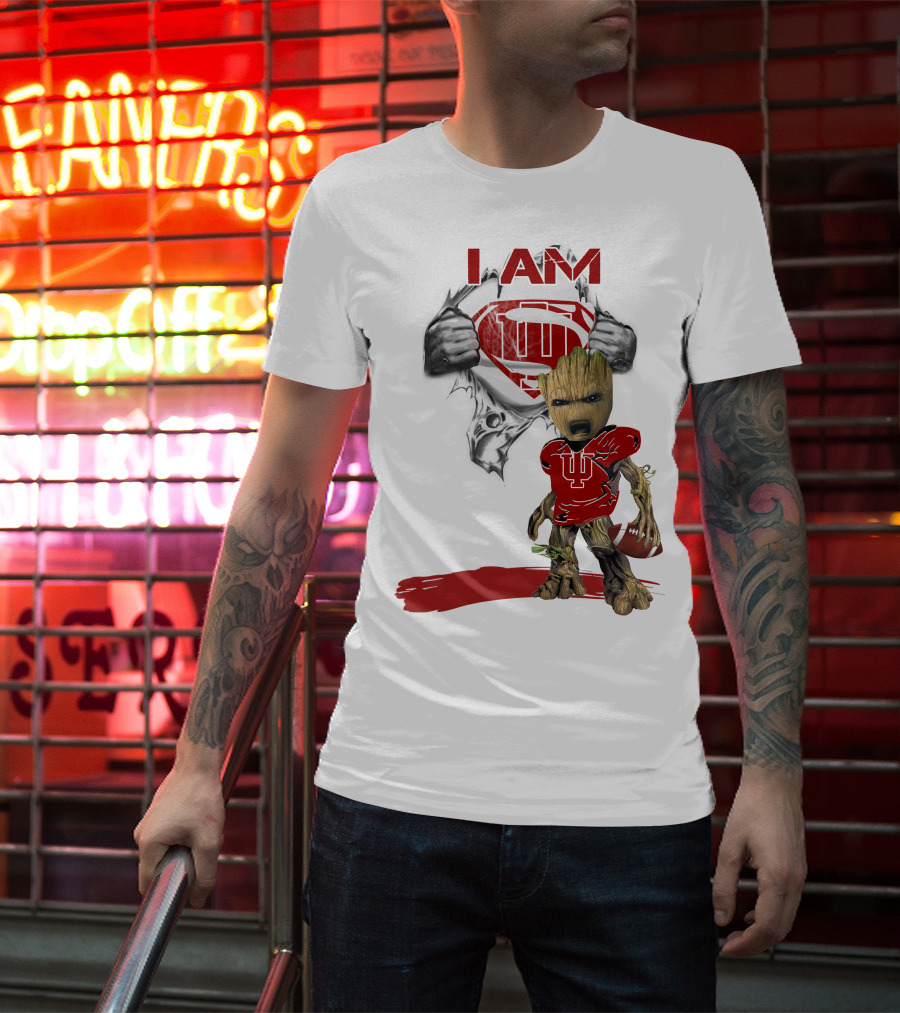 I AM Hoosiers Baby Groot Superman Football T-Shirt