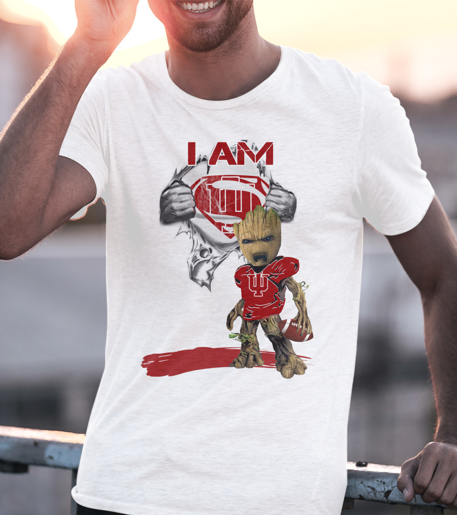 I AM Hoosiers Baby Groot Superman Football T-Shirt