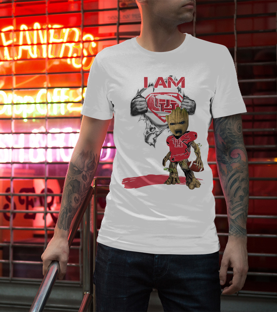 I AM Houston Baby Groot University Of Houston Superman Football T-Shirt