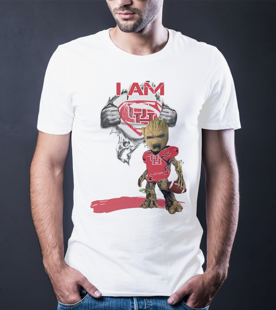 I AM Houston Baby Groot University Of Houston Superman Football T-Shirt