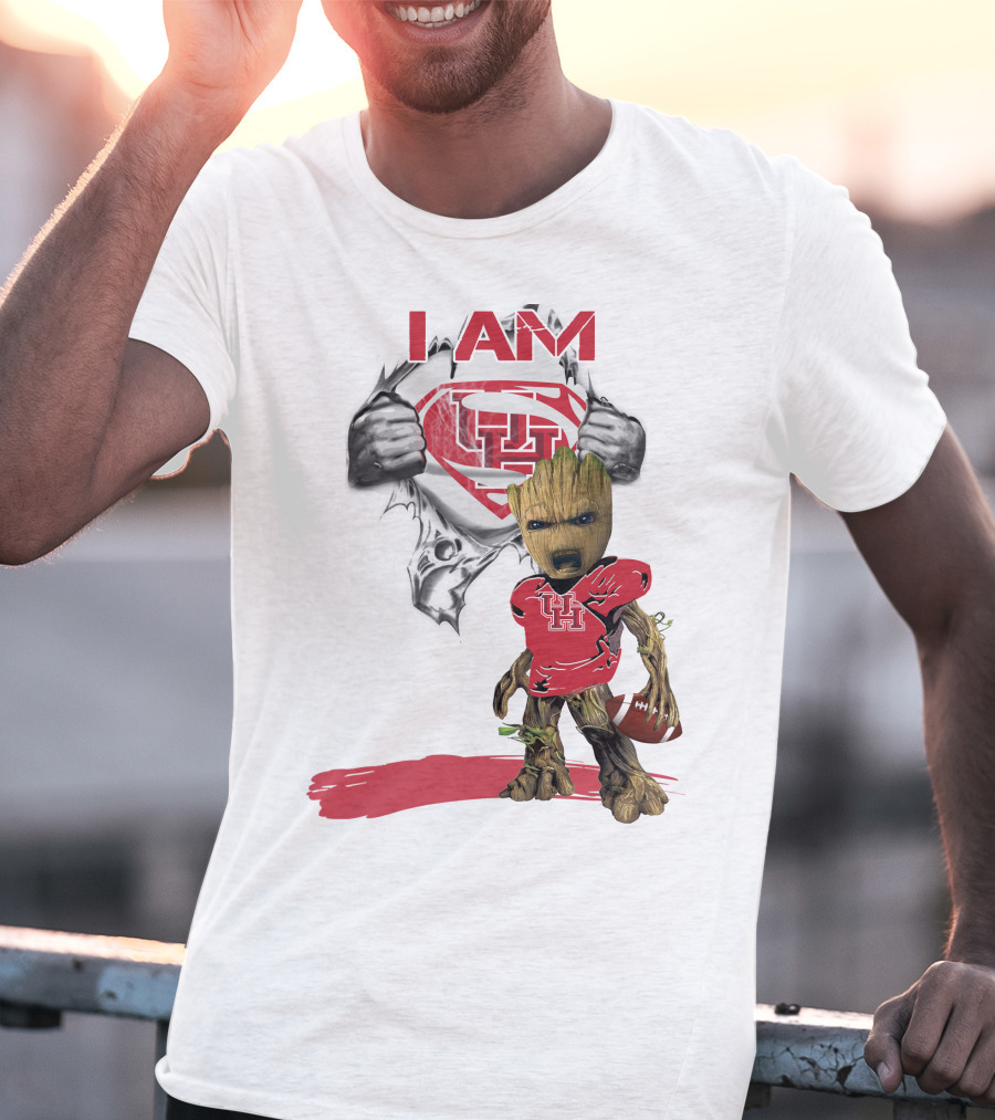 I AM Houston Baby Groot University Of Houston Superman Football T-Shirt