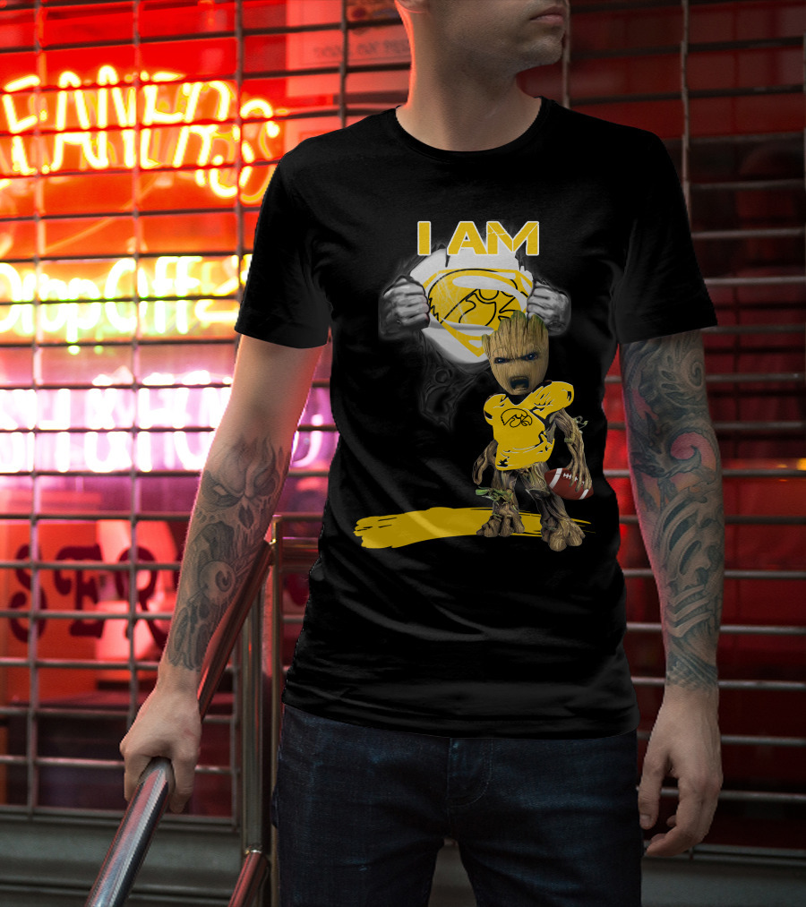 Iowa Hawkeyes Baby Groot Superman Football T-Shirt