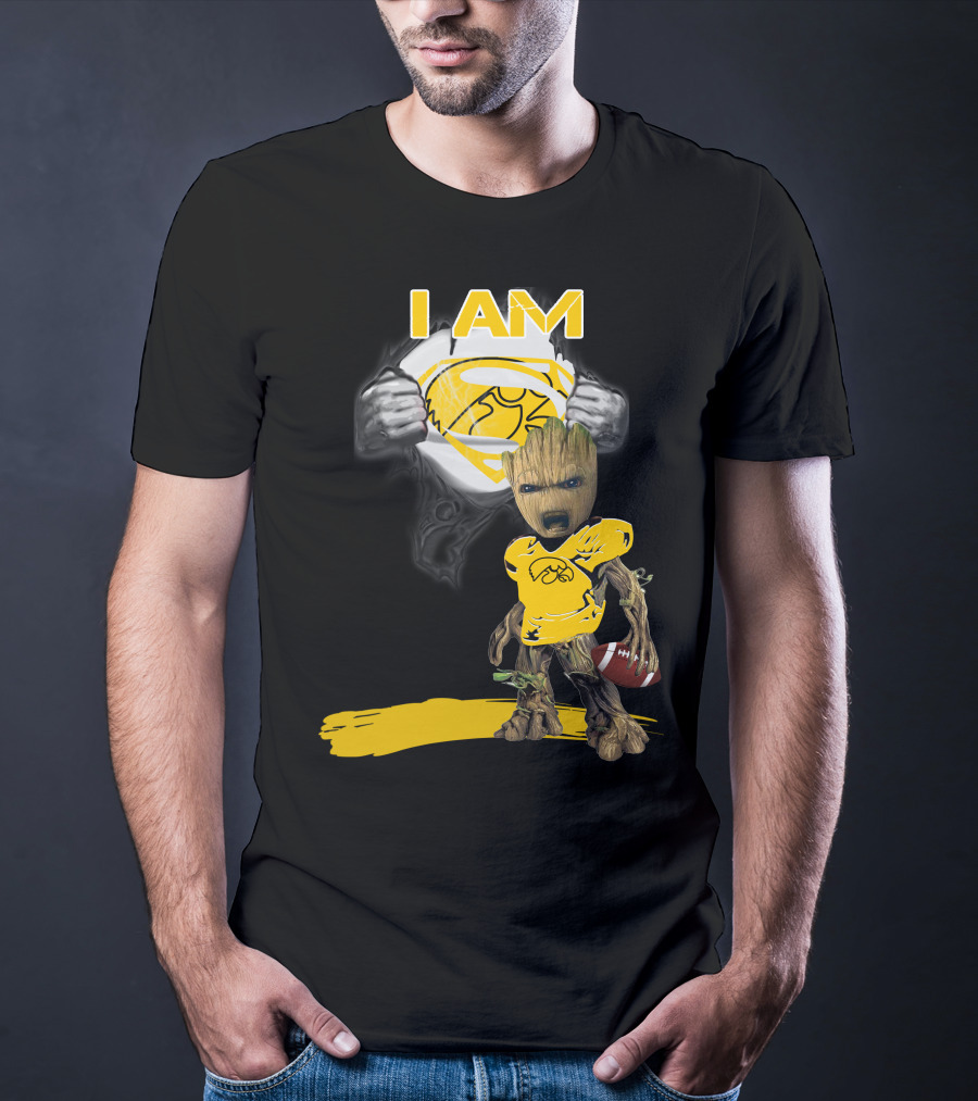 Iowa Hawkeyes Baby Groot Superman Football T-Shirt
