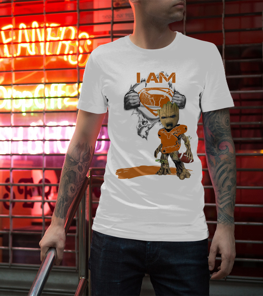 I Am Longhorn Baby Groot Superman Football T-Shirt