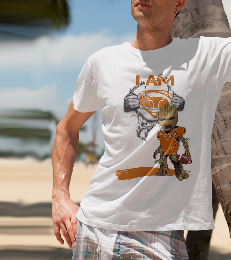 I Am Longhorn Baby Groot Superman Football T-Shirt