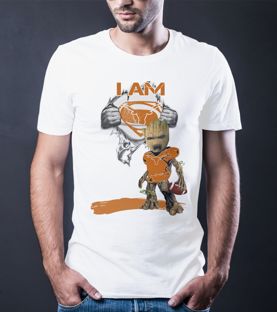 I Am Longhorn Baby Groot Superman Football T-Shirt