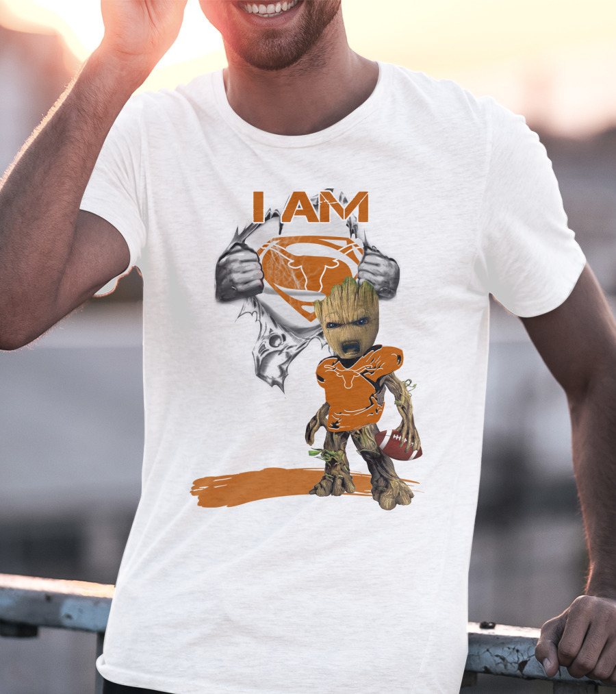 I Am Longhorn Baby Groot Superman Football T-Shirt
