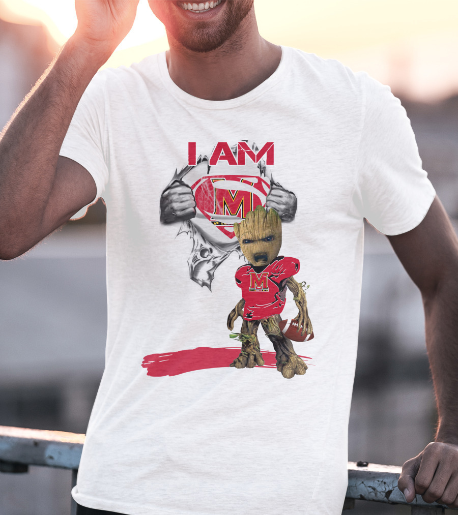 I Am Maryland Baby Groot Football Superman T-Shirt
