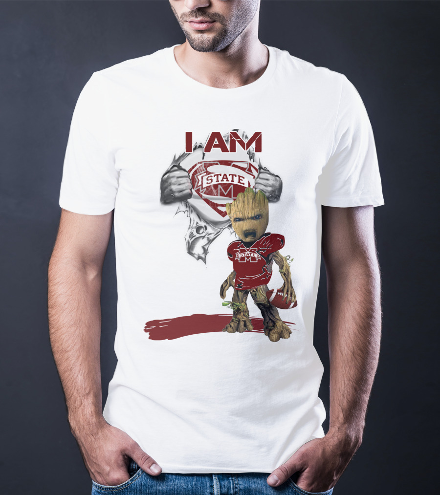 I Am Mississippi State Baby Groot Superman Football T-Shirt