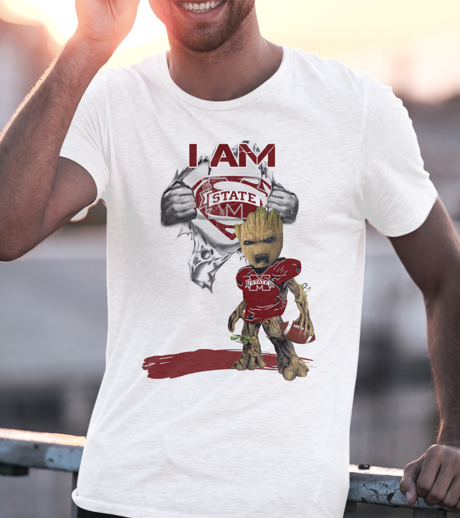 I Am Mississippi State Baby Groot Superman Football T-Shirt