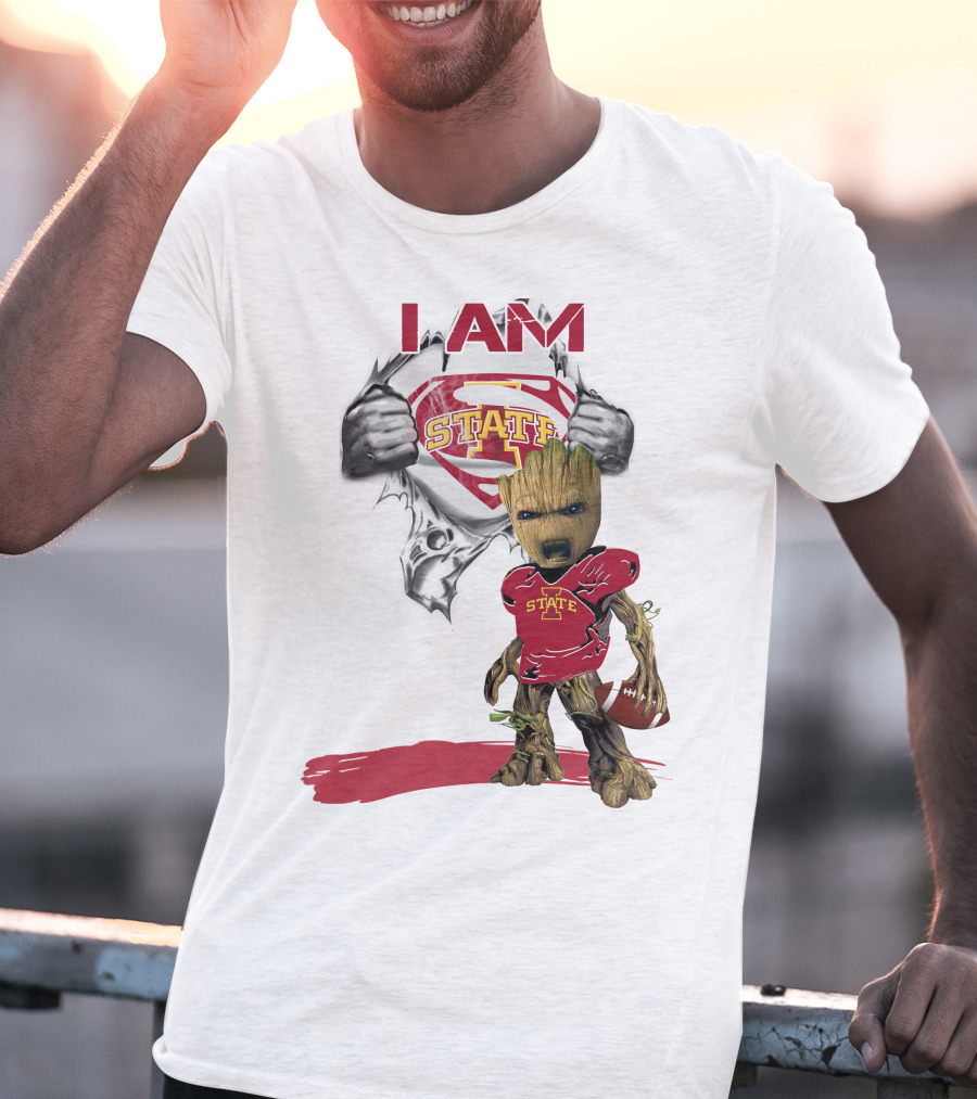 I Am Iowa State Baby Groot Superman Football Fan T-Shirt