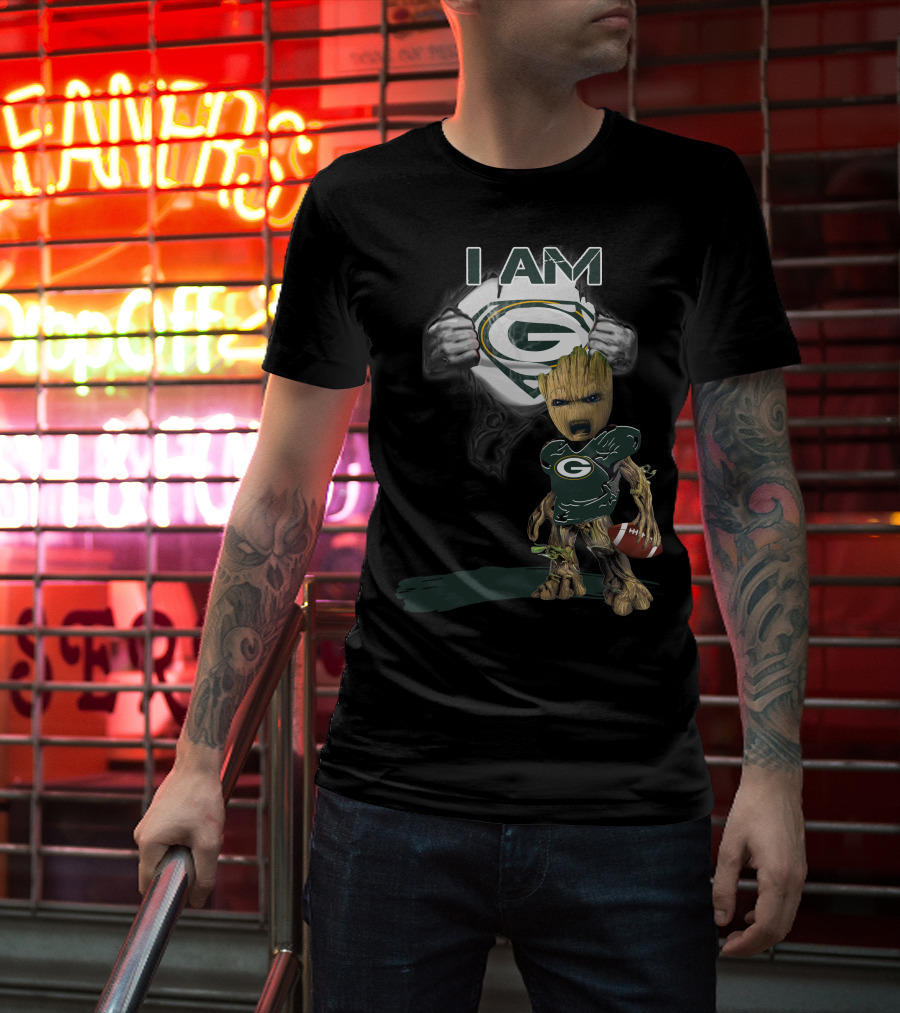 Packers Baby Groot I Am Green Bay Football Fan T-Shirt