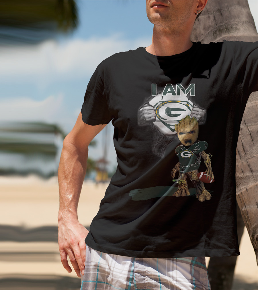 Packers Baby Groot I Am Green Bay Football Fan T-Shirt