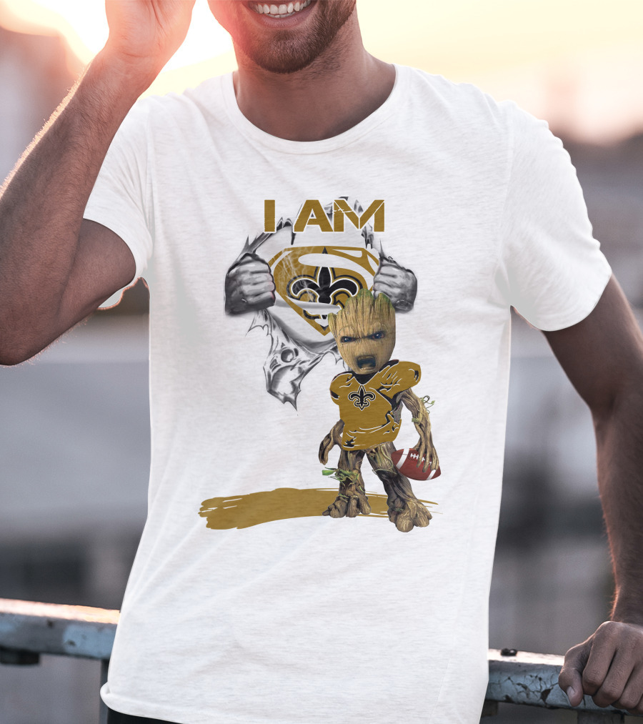 I Am Baby Groot Saints Superman Football T-Shirt