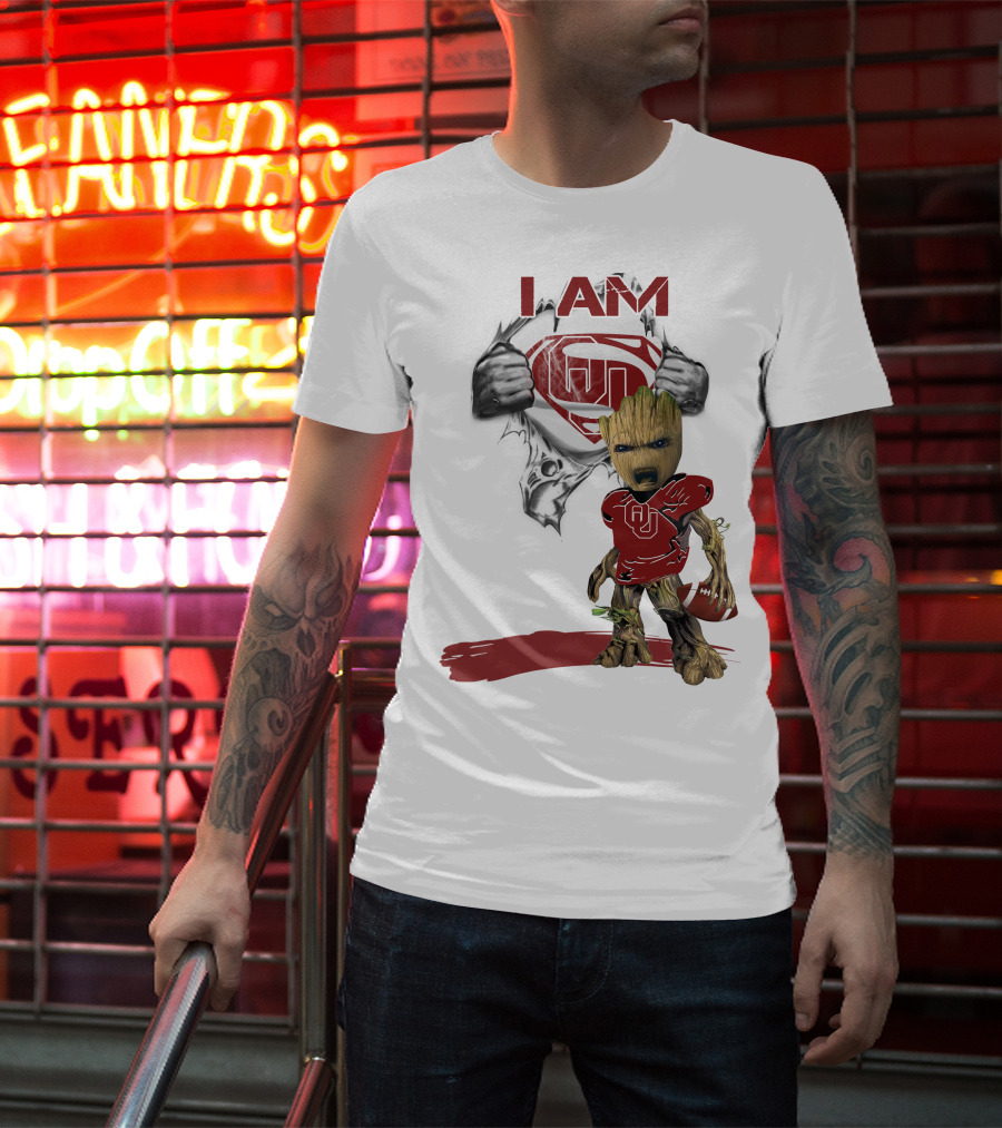 I AM Sooners Baby Groot Superman Football T-Shirt
