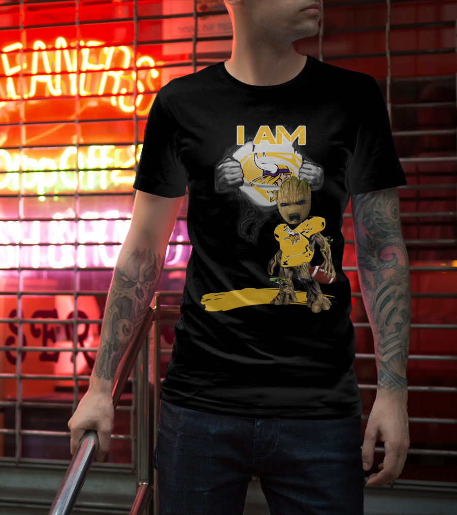 I AM Vikings Baby Groot Superman Football Fusion T-Shirt
