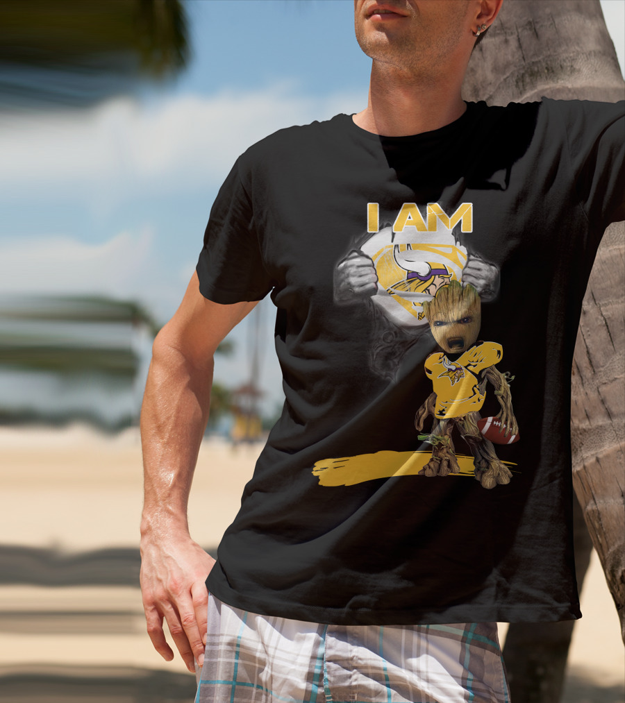 I AM Vikings Baby Groot Superman Football Fusion T-Shirt