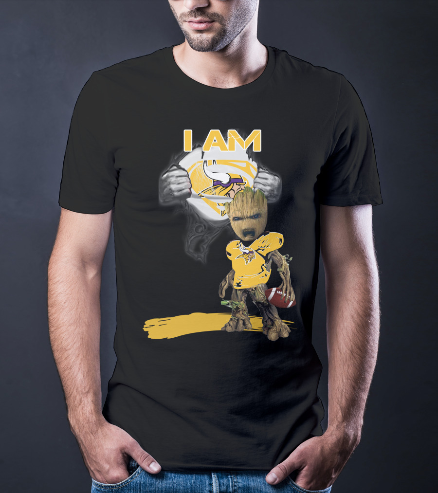 I AM Vikings Baby Groot Superman Football Fusion T-Shirt