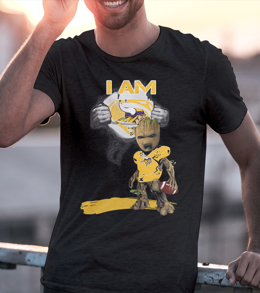 I AM Vikings Baby Groot Superman Football Fusion T-Shirt