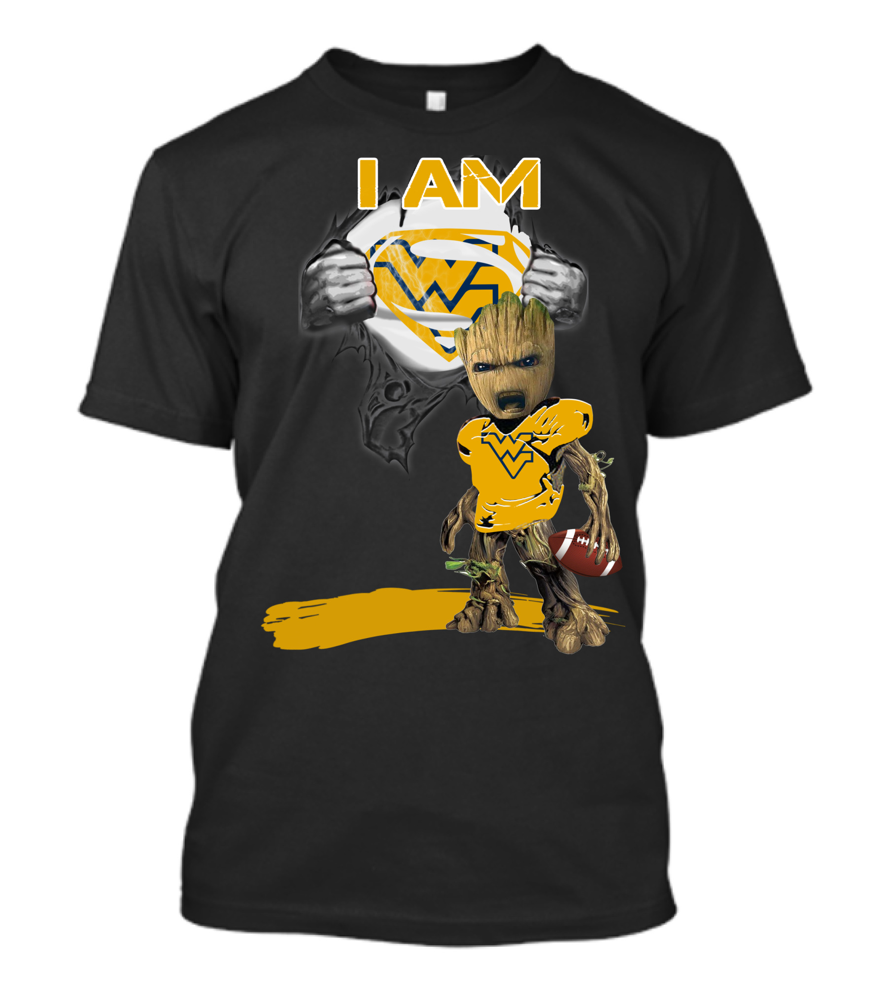 West Virginia Baby Groot Superman Football T-Shirt