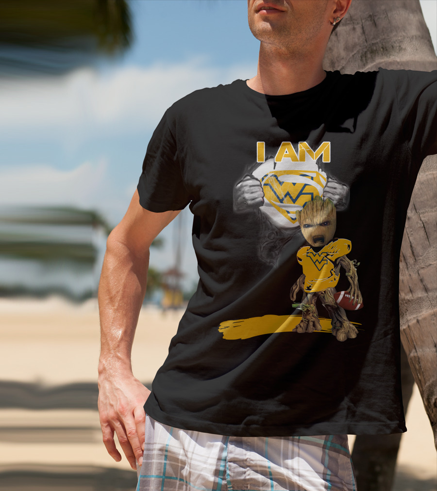 West Virginia Baby Groot Superman Football T-Shirt