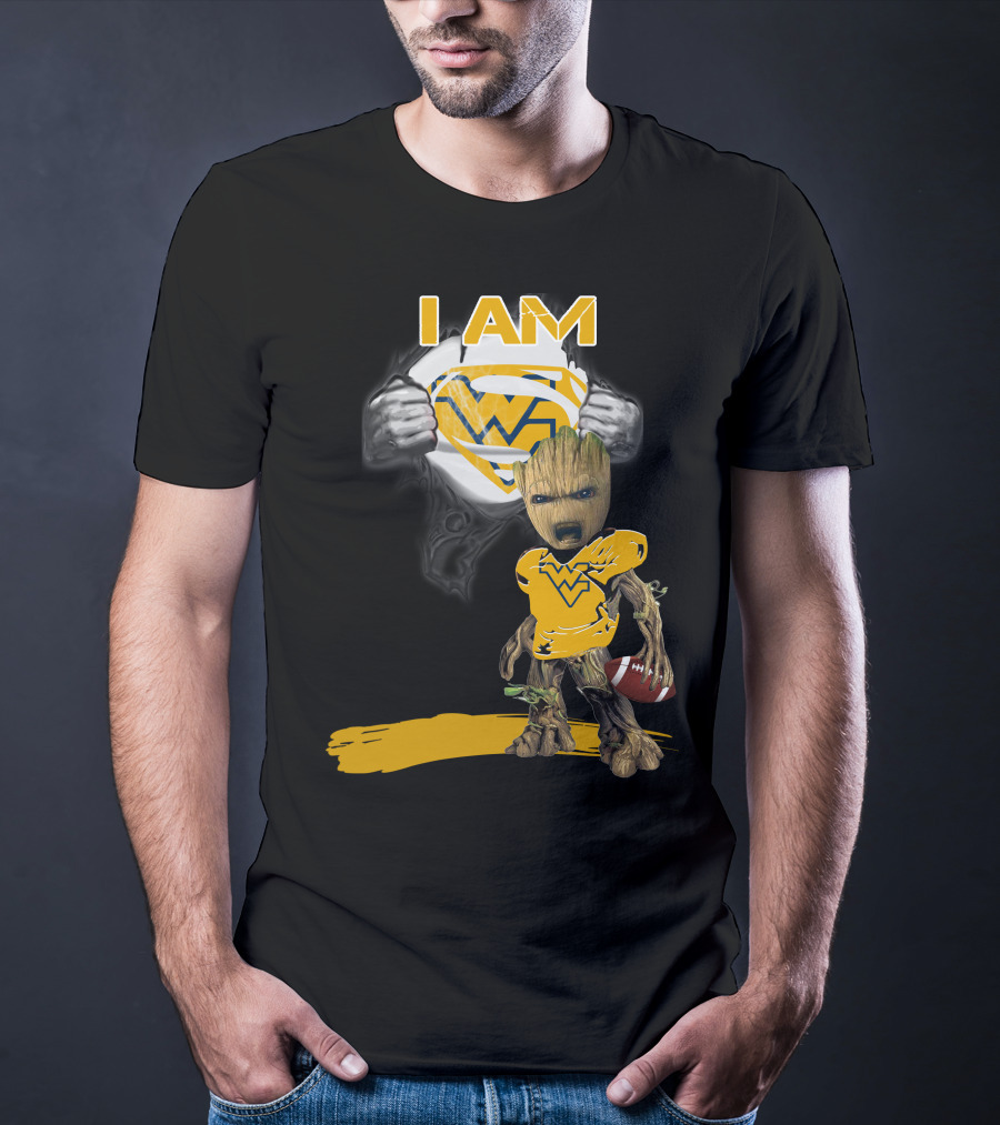 West Virginia Baby Groot Superman Football T-Shirt