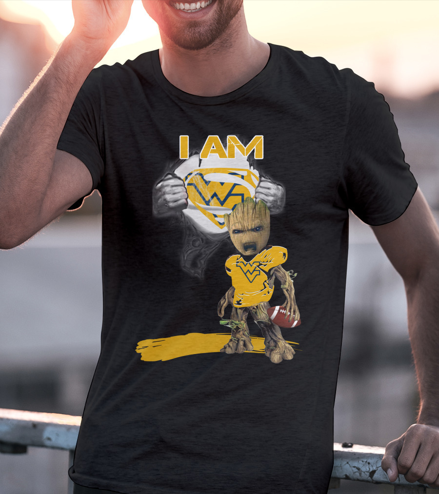 West Virginia Baby Groot Superman Football T-Shirt
