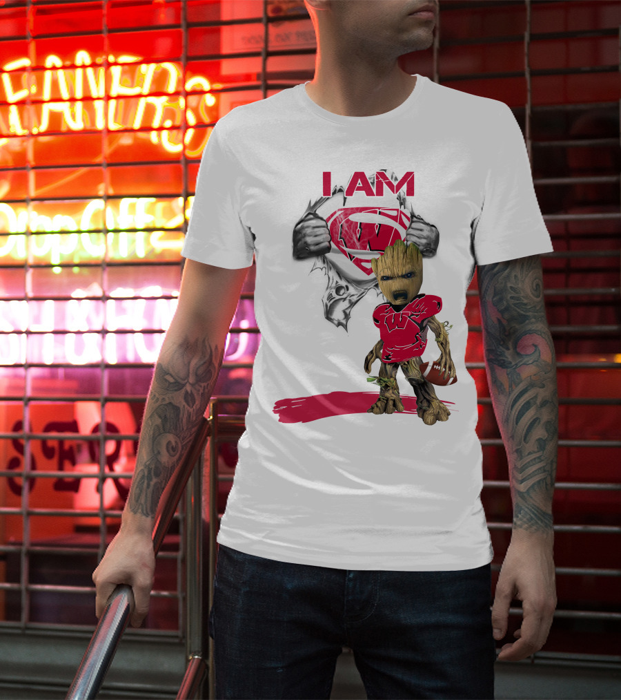 I Am Wisconsin Baby Groot Superman Football T-Shirt